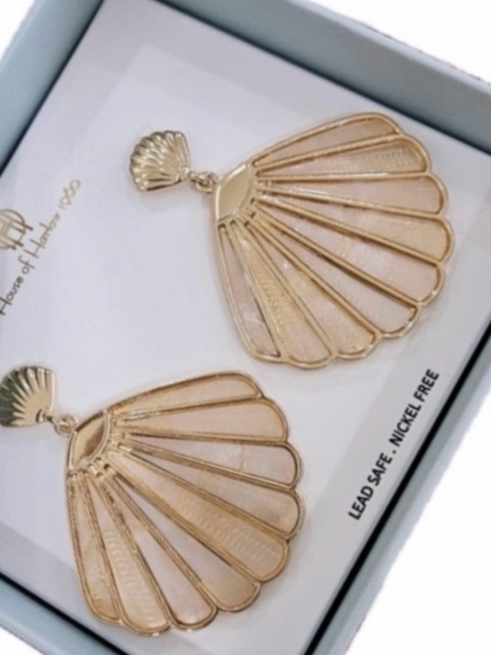House of Harlow 1960 Gold Shell Drop Earrings with Iridescent Pearl Inlay - Picture 2 of 5
